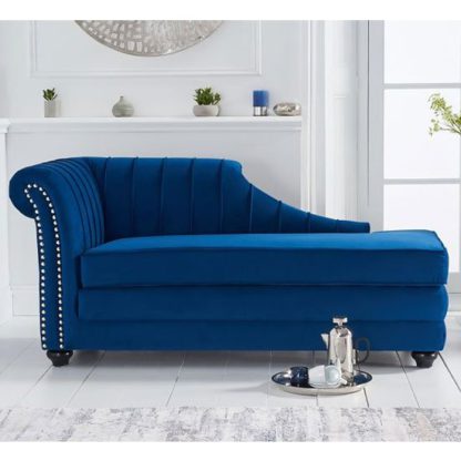An Image of Laurn Velvet Left Facing Arm Lounge Chaise In Blue