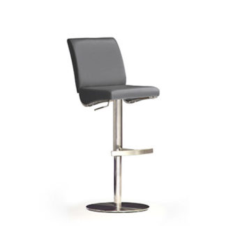 An Image of Diaz Grey Bar Stool In Faux Leather With Stainless Steel Base