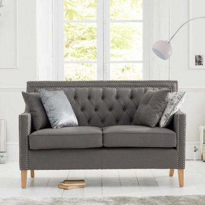 An Image of Bellard Fabric 2 Seater Sofa In Grey And Natural Ash Legs