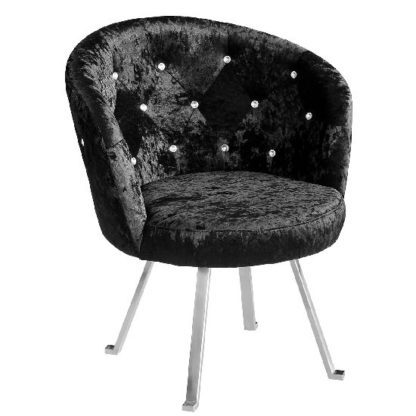 An Image of Tarent Leisure Chair In Black Crushed Velvet With Chrome Legs