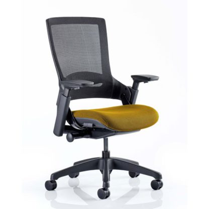 ec086622c242ef83dba35d431a29b39e9f6a52e035f4bc9c60a5690cf06b23f7.jpg An Image of Molet Black Back Office Chair With Senna Yellow Seat