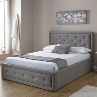 An Image of Hollywood Ottoman Fabric Double Bed In Stone