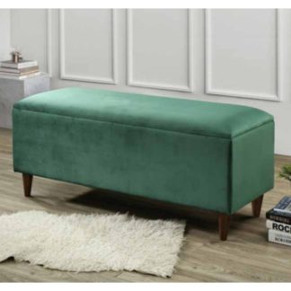 An Image of Emma Velvet Upholstered Storage Ottoman In Green