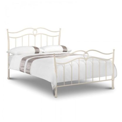 An Image of Karina Metal King Size Bed In Stone White Finish