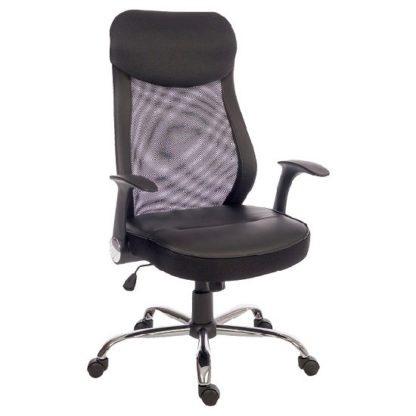 ed414736a53a390a29875b4070db174525ae97527559fafff297ee8bdb055de2.jpg An Image of Imogen Curve Home Office Chair In Black With Mesh Back