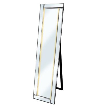 An Image of Bevelled Cheval Free Standing Mirror In Silver With Amber LED