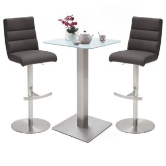 An Image of Soho White Glass Bar Table With 2 Hiulia Anthracite Stools