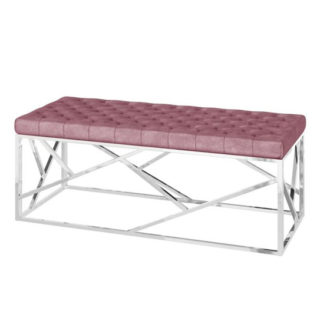 An Image of Kieta Velvet Fabric Upholstered Dining Bench In Pink