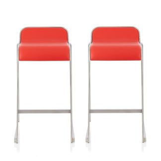 An Image of Pressley Bar Stool In Red Faux Leather In A Pair
