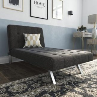An Image of Emily Faux Leather Chaise Single Sofa Bed In Linen Grey