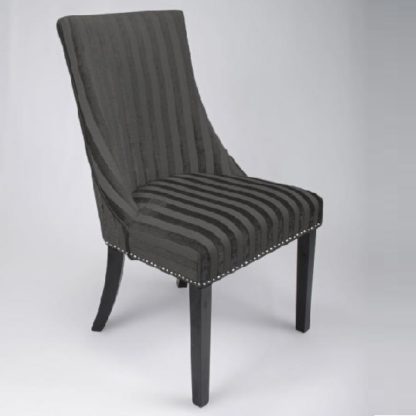 An Image of Carolyn Fabric Dining Chair In Velvet Stripe Charcoal