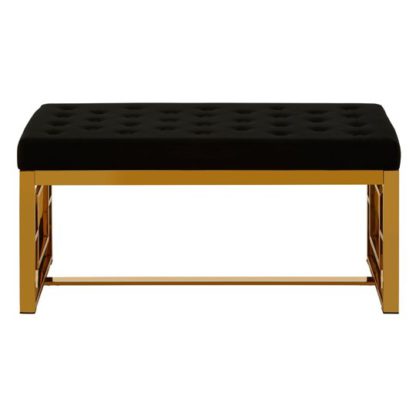 ee5ef3c7d59e75f68cb658e9d60706fcd57f9de7bbec4d79c21ba0c54c5cee86.jpg An Image of Alluras Black Velvet Bench With Gold Finish Metal Base
