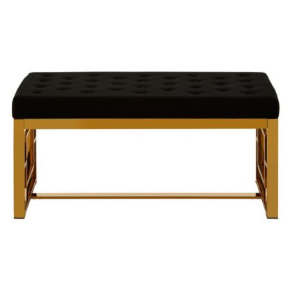 An Image of Alluras Black Velvet Bench With Gold Finish Metal Base