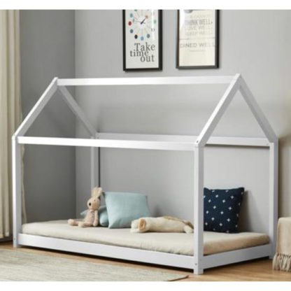 An Image of House Wooden Single Bed In White