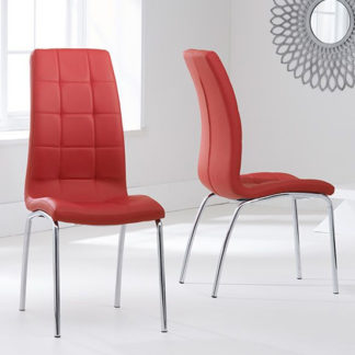 An Image of Grus Red Leather Dining Chairs In Pair