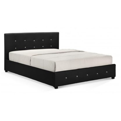 An Image of Quartz Faux Leather Storage Single Bed In Black