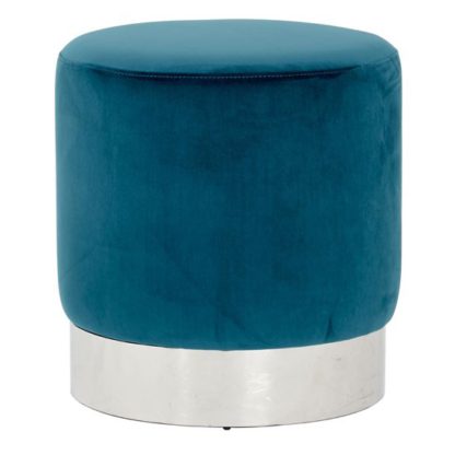 An Image of Sceptrum Teal Velvet Round Stool With Silver Base