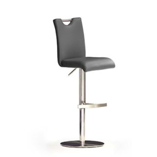 An Image of Bardo Grey Bar Stool In Faux Leather With Stainless Steel Base