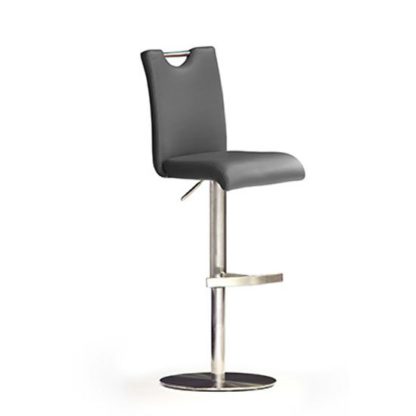 ef3f01614deeeb005a6d1f9490aca29071d99ea556184cbf1ca339e151d7b425.jpg An Image of Bardo Grey Bar Stool In Faux Leather With Stainless Steel Base