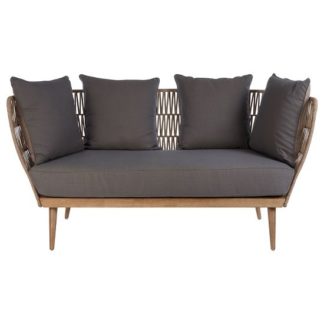 An Image of Chechia Wooden Three Seater Sofa With Grey Upholstered Seat
