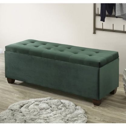 An Image of Lily Velvet Upholstered Storage Ottoman In Green