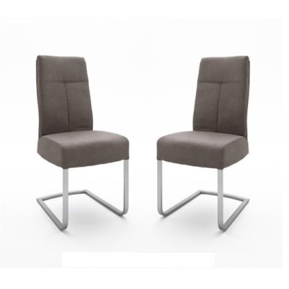 An Image of Ibsen Modern Dining Chair In Leather Look Brown In A Pair