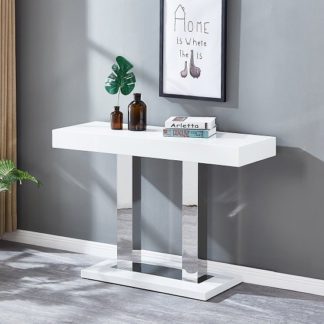 An Image of Candice Console Table In White Gloss With Stainless Steel Legs
