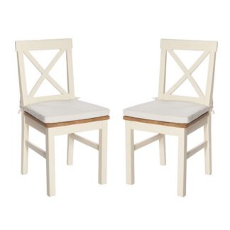 An Image of Lexington Wooden Dining Chair In Ivory With Seat Pad In A Pair