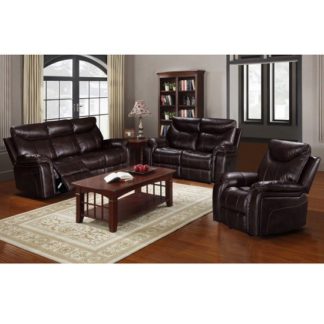 An Image of Avery Reclining Sofa Suite In Brown Faux Leather