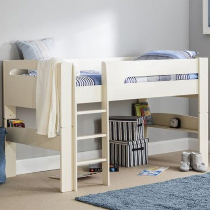 An Image of Pluto Wooden Midsleeper Bunk Bed In Stone White