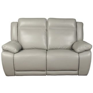 An Image of Baxter Recliner 2 Seater Sofa In Light Grey Leather Air Fabric