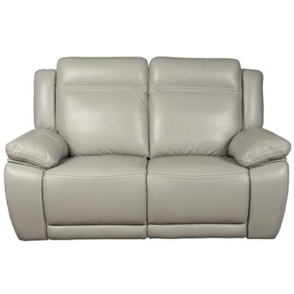 An Image of Baxter Recliner 2 Seater Sofa In Light Grey Leather Air Fabric