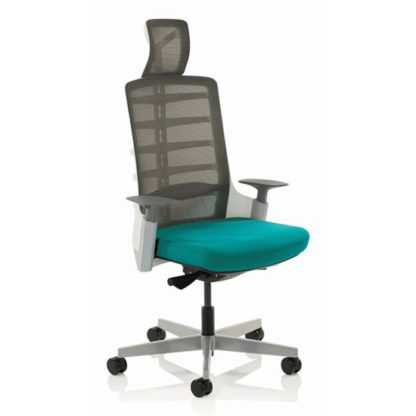 f15d8a72d30f506ab35cb49974e94df1acd3b19b50bc1a51a30196cbdc907f6a.jpg An Image of Exo Charcoal Grey Back Office Chair With Maringa Teal Seat