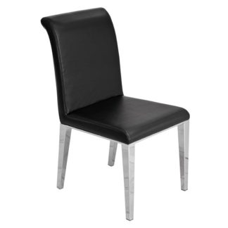 An Image of Kirkland Faux Leather Dining Chair In Black With Chrome Legs
