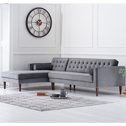 An Image of Ogma Velvet Left Facing Chaise Sofa Bed In Grey