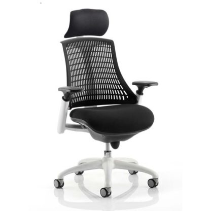 An Image of Flex Task Headrest Office Chair In White Frame With Black Back