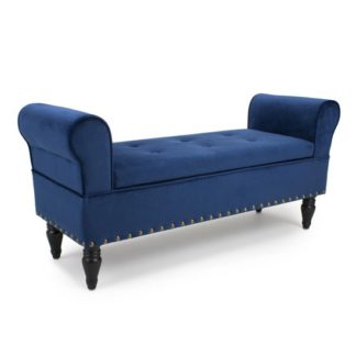 An Image of Downtown Brushed Velvet Storage Ottoman In Ocean Blue