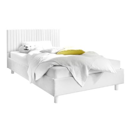 An Image of Altair Matt White Leather King Size Bed With Stripe Headboard