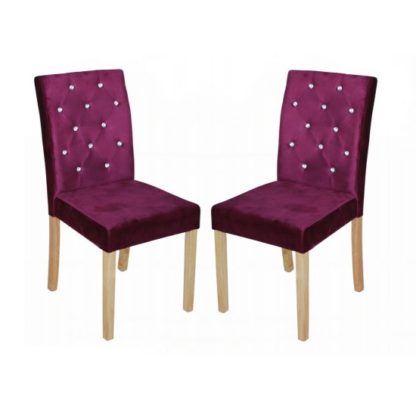 f1f77af09cf40045f1a71bcfb25ea19e7b4ac2b9d12c61223a8909b1ad5254fd.jpg An Image of Kilcon Dining Chair In Purple Velvet And Diamante in A Pair