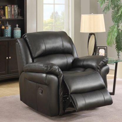 f206a419f37a774b5bcf3b8c3c72ab0f8389345787f3cd73643e202af92616ef.jpg An Image of Claton Recliner Sofa Chair In Black Faux Leather