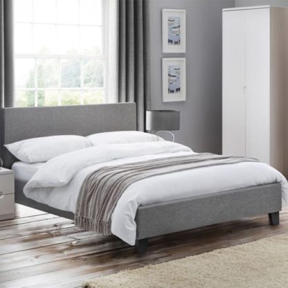 An Image of Rialto Linen Fabric Double Bed In Light Grey