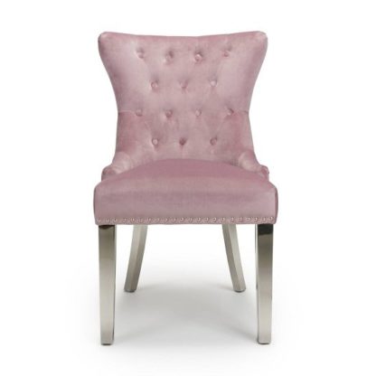 An Image of Olenna Accent Chair In Pink Velvet With Silver Steel Legs