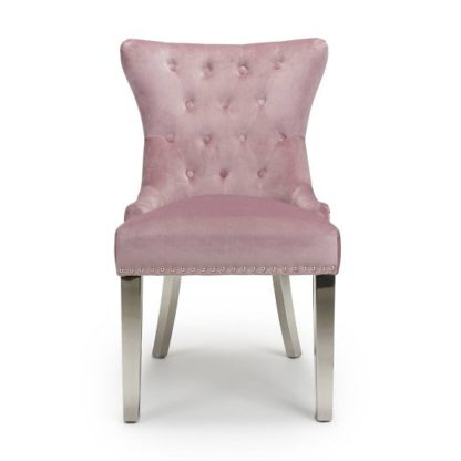 f22144b5bf97ed3eb93209e8ce8475009b4508661e173c49987f43e97a9bcdf8.jpg An Image of Olenna Accent Chair In Pink Velvet With Silver Steel Legs