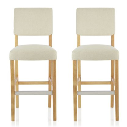 An Image of Vibio Bar Stools In Cream Fabric And Oak Legs In A Pair