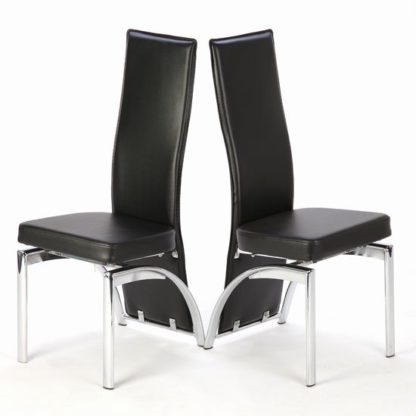 f254753aed5888e466e8398ae6069f816a418ea239faa20f69b81e84b4cfbc99.jpg An Image of Romeo Black Dining Chairs In A Pair With Chrome Legs