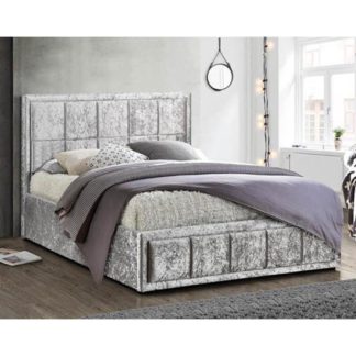 An Image of Hannover Ottoman Fabric Small Double Bed In Steel Crushed Velvet