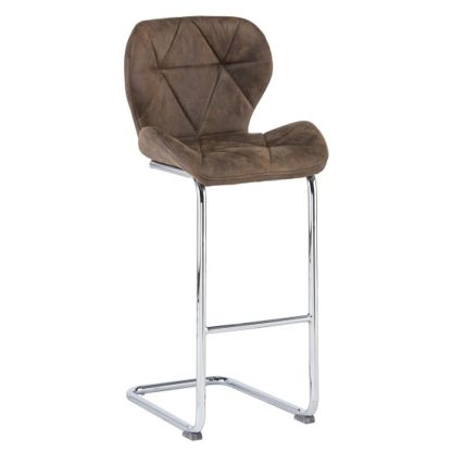 An Image of Samoa Cantilever Bar Stool In Brown Fabric With Chrome Frame