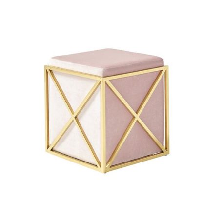 An Image of Farran Stool In Pink Velvet With Gold Plated Stainless Steel