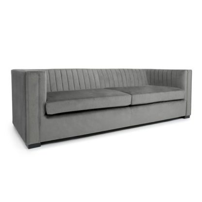 An Image of Victoria Brushed Velvet 4 Seater Sofa In Grey