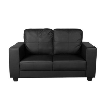 An Image of Queensland 2 Seater Sofa In Black Faux Leather